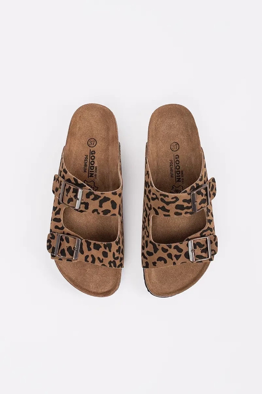 Dámske šľapky z kože s leopardím vzorom