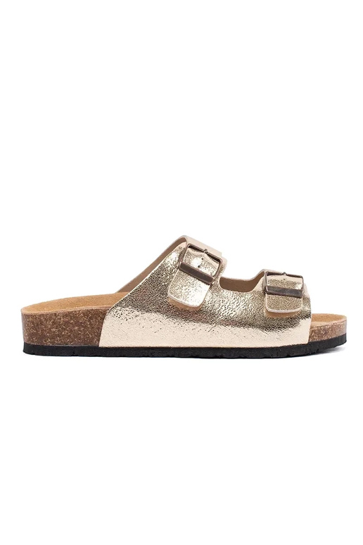 Dámske šľapky na plochom podpätku zlaté