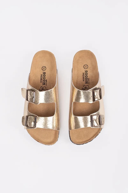 Dámske šľapky na plochom podpätku zlaté