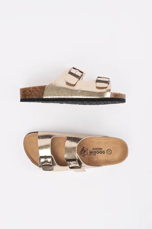 Dámske šľapky na plochom podpätku zlaté