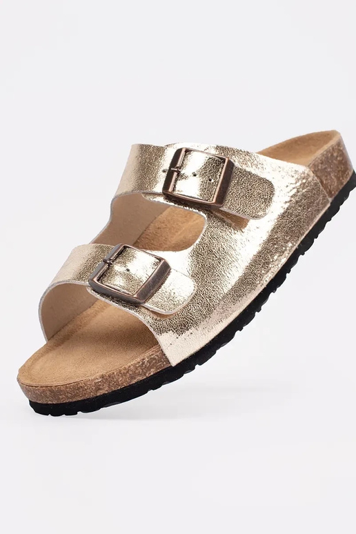 Dámske šľapky na plochom podpätku zlaté