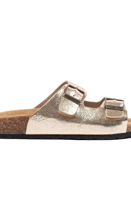 Dámske šľapky na plochom podpätku zlaté