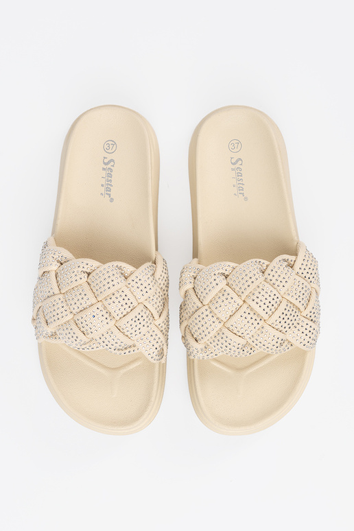 Šľapky s kryštálmi jasne pieskovej farby Šľapky s kryštálmi jasne pieskovej farby