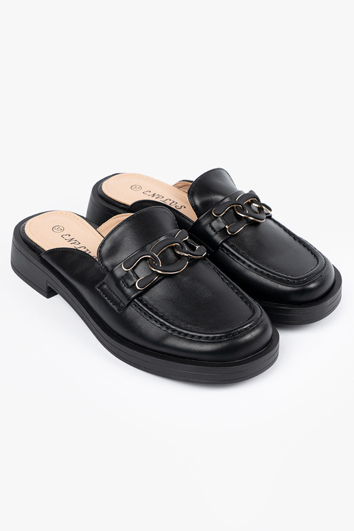 Čierne šľapky z umelej kože na nízkom...