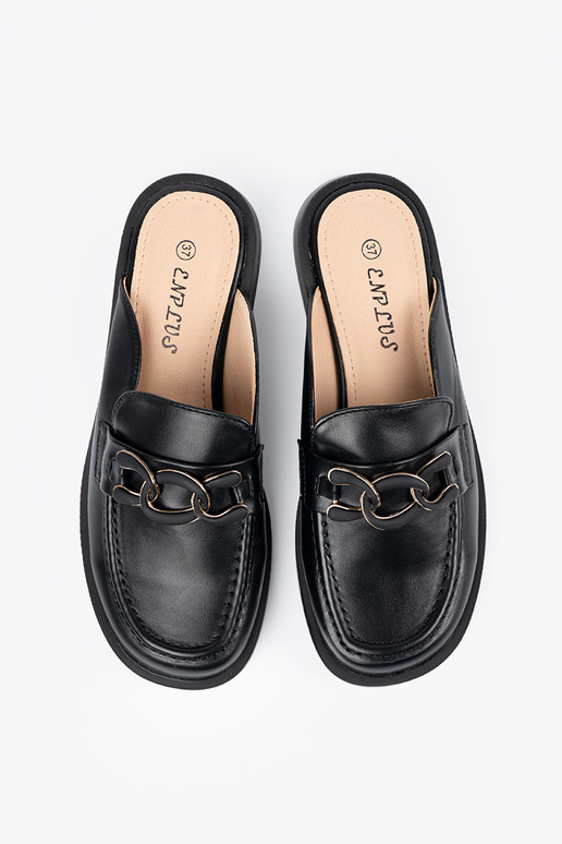 Čierne šľapky z umelej kože na nízkom...