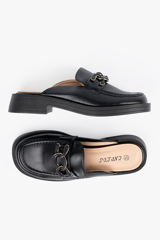 Čierne šľapky z umelej kože na nízkom...