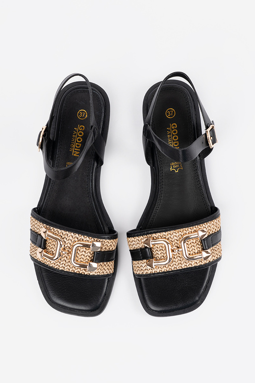 Dámske čierne sandále s koženou stielkou