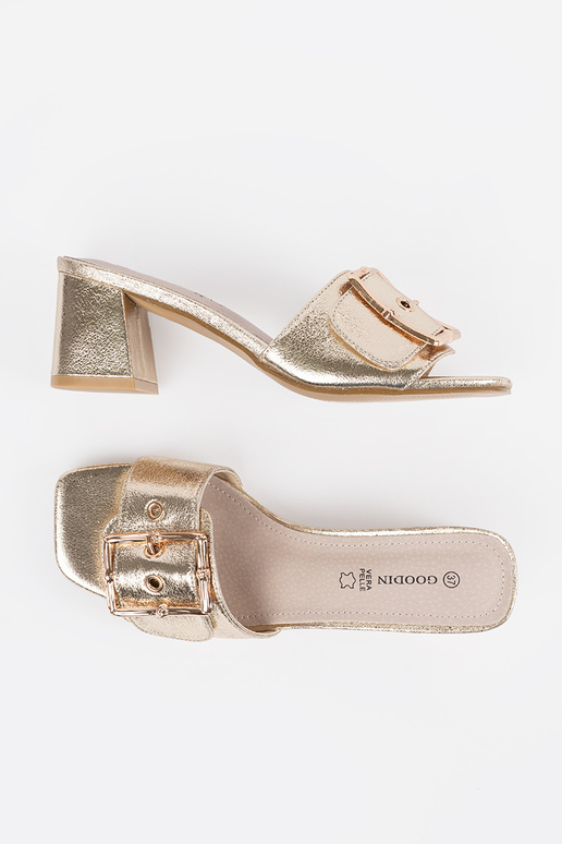 Dámske zlaté šľapky na podpätku s...