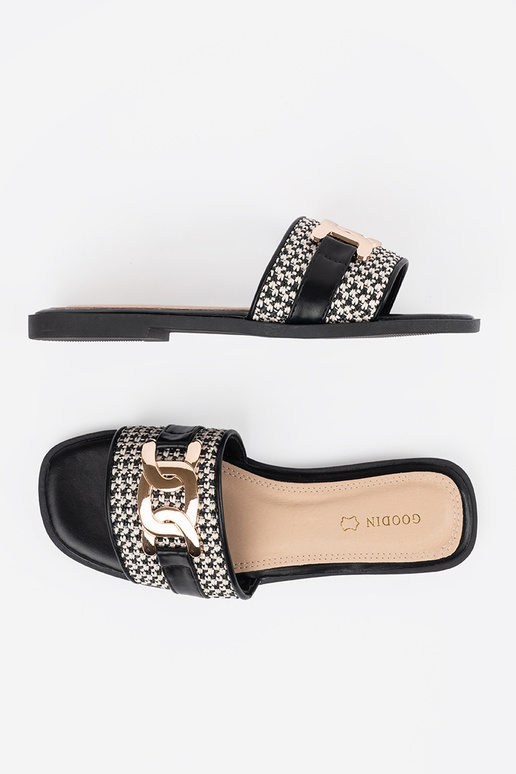 Dámske čierno-biele šľapky so zlatým... Dámske čierno-biele šľapky so zlatým...