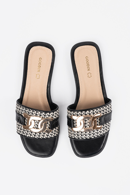 Dámske čierno-biele šľapky so zlatým... Dámske čierno-biele šľapky so zlatým...