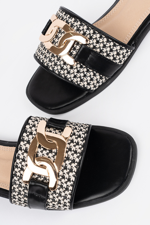 Dámske čierno-biele šľapky so zlatým... Dámske čierno-biele šľapky so zlatým...