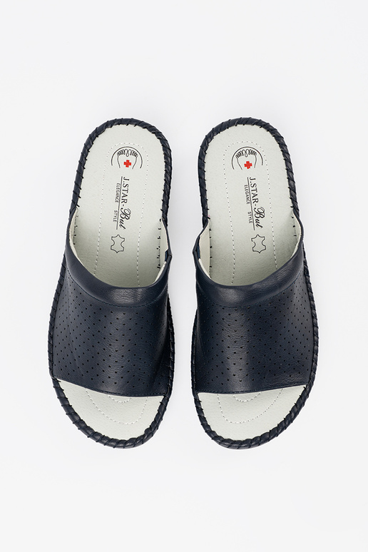 Šľapky s koženými vložkami modrej farby