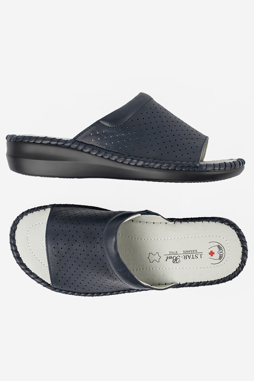 Šľapky s koženými vložkami modrej farby