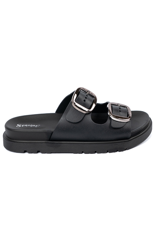 Čierne pantofle so striebornými sponami Čierne pantofle so striebornými sponami