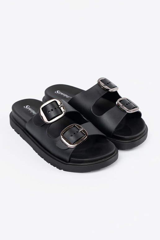 Čierne pantofle so striebornými sponami Čierne pantofle so striebornými sponami