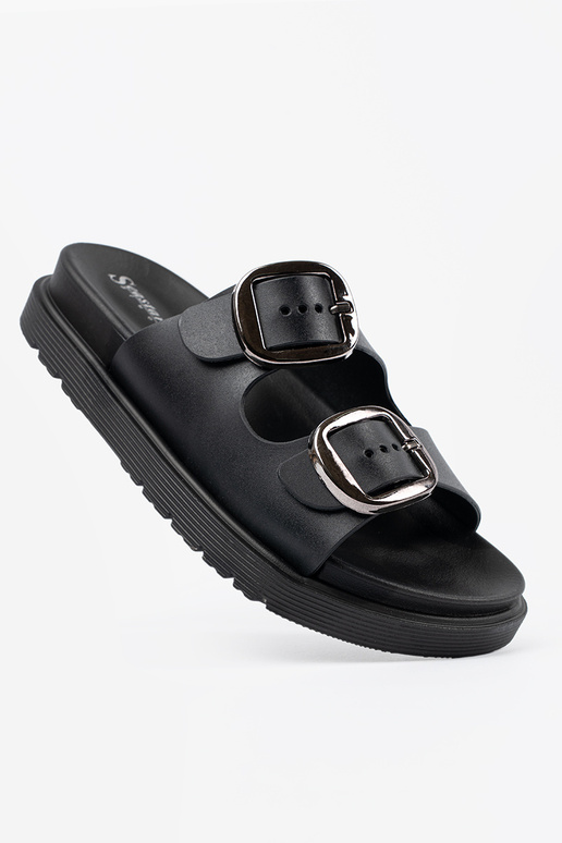 Čierne pantofle so striebornými sponami Čierne pantofle so striebornými sponami