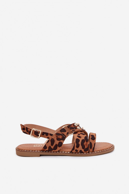Dámske sandále so širokými podpätkami Ze zlatej farbymi Svorníky so vzormi leopardej kožušiny Zanira