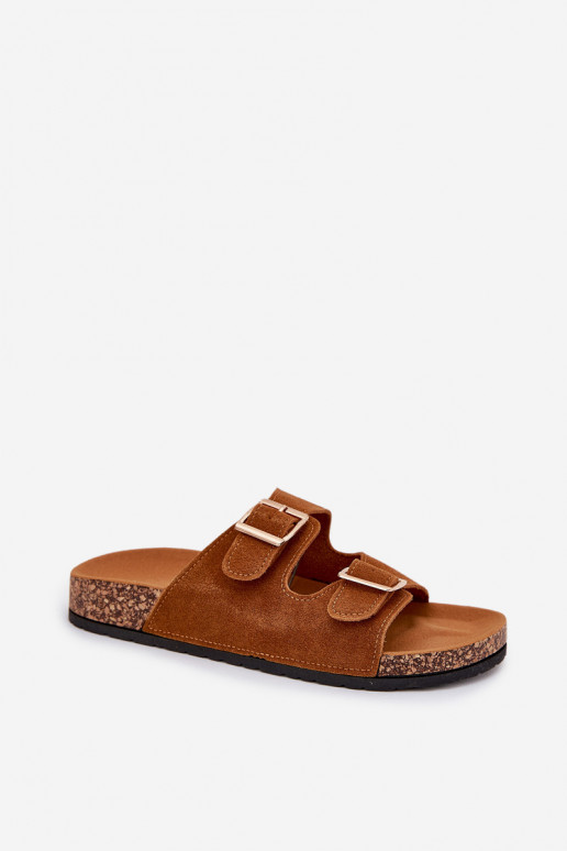 Dámske papuče Ze zlatej farbymi s prackamimi I Przeszyciami Hnedá farba Lunera