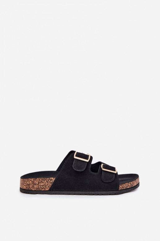 Dámske papuče Ze zlatej farbymi s prackamimi I Przeszyciami čierna Lunera