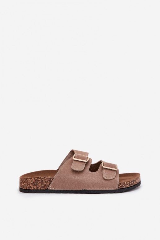 Dámske papuče Ze zlatej farbymi s prackamimi I Przeszyciami khaki farby Lunera