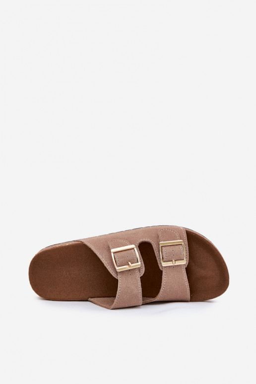 Dámske papuče Ze zlatej farbymi s prackamimi I Przeszyciami khaki farby Lunera