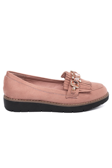 Ružová zo semišu Dámske mokasíny zdobené kryštálmi 2