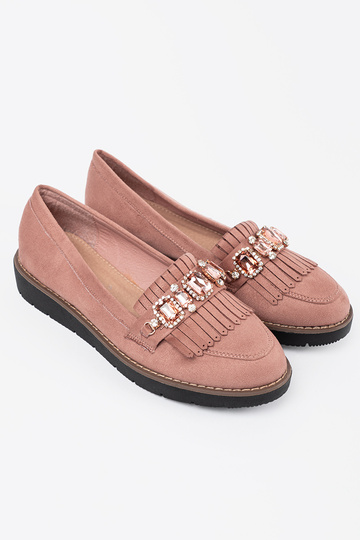 Ružová zo semišu Dámske mokasíny zdobené kryštálmi