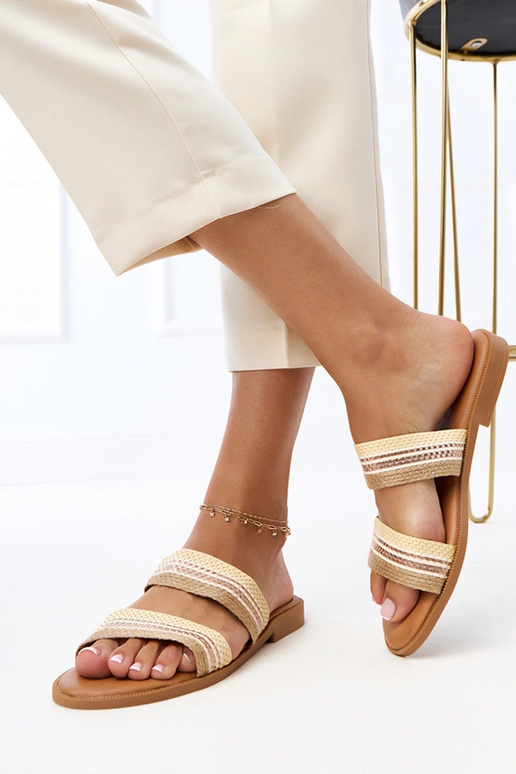 Pieskové dámske šľapky s pletenými...