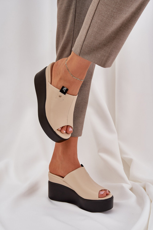 Papuče s platformou I Koturnie Eko Kožené béžová Eridoria