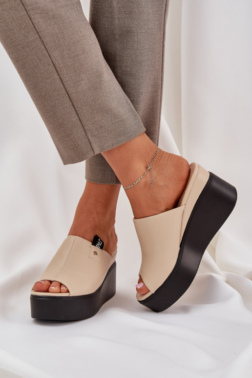 Papuče s platformou I Koturnie Eko Kožené béžová Eridoria