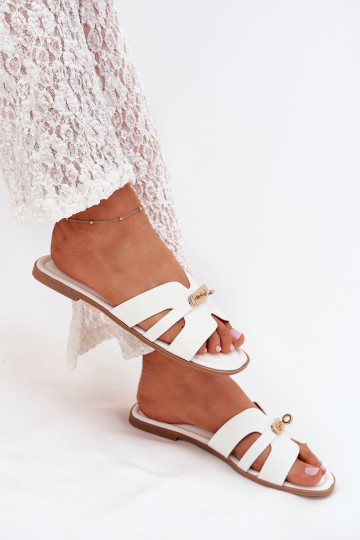 rovná sa Dámske papuče Z s pruhmiem I zlatej farbym Detalem biela farba Kerenza