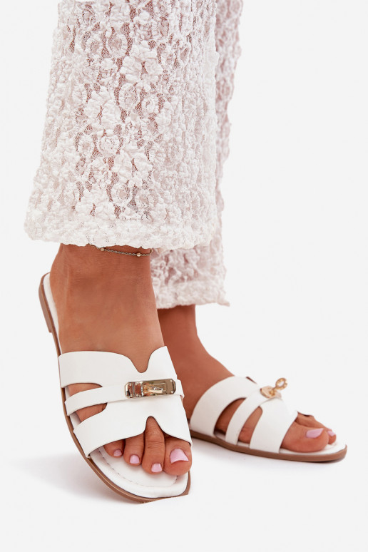 rovná sa Dámske papuče Z s pruhmiem I zlatej farbym Detalem biela farba Kerenza