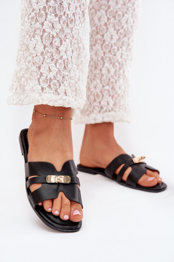 rovná sa Dámske papuče Z s pruhmiem I zlatej farbym Detalem čierna Kerenza 2