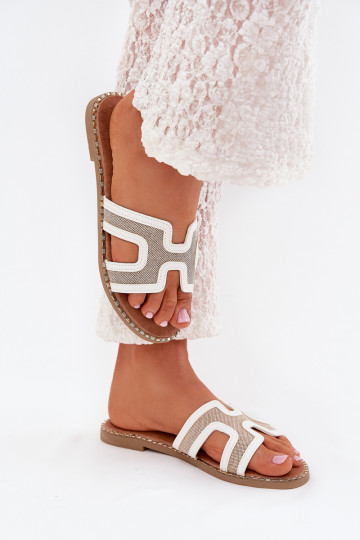 Dámske papuče so širokými podpätkami biela farba Vereya