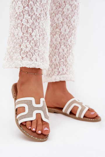 Dámske papuče so širokými podpätkami biela farba Vereya 2