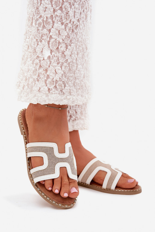 Dámske papuče so širokými podpätkami biela farba Vereya