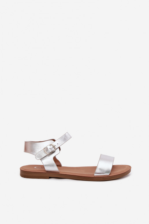 Dámske sandále so širokými podpätkami Eko Kožené strieborná farba Kivara