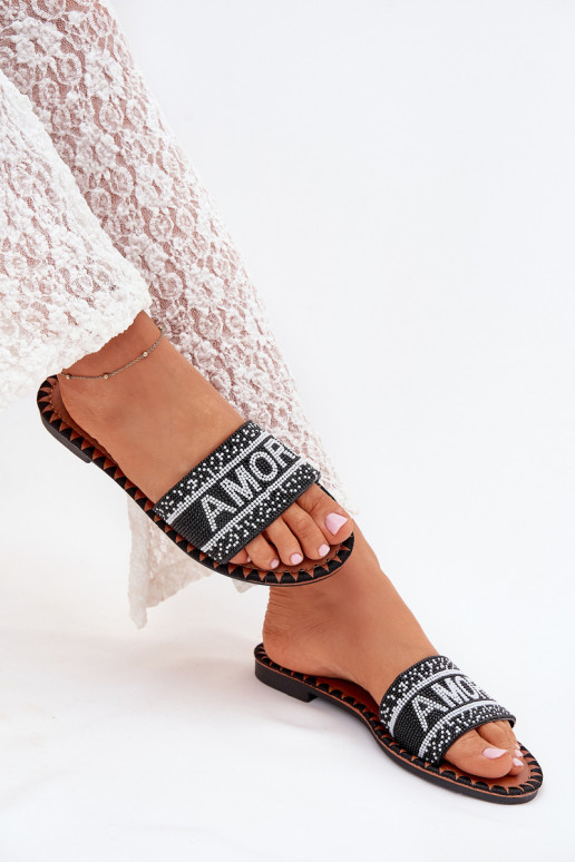 Dámske papuče so širokými podpätkami S Dekoráciou Amore čierna Avelina