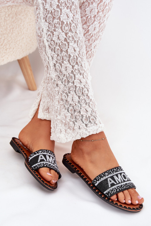 Dámske papuče so širokými podpätkami S Dekoráciou Amore čierna Avelina