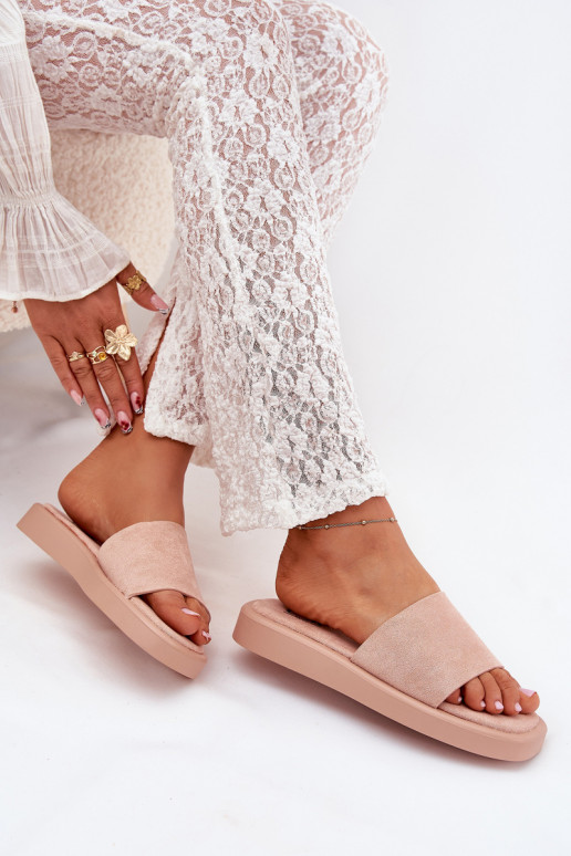 Dámske papuče s platformou Z z eko semišuu Ružová Jorina