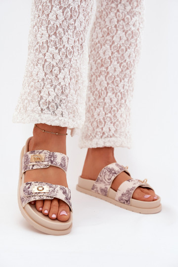 Vzorované Dámske papuče s platformou béžová Sorina