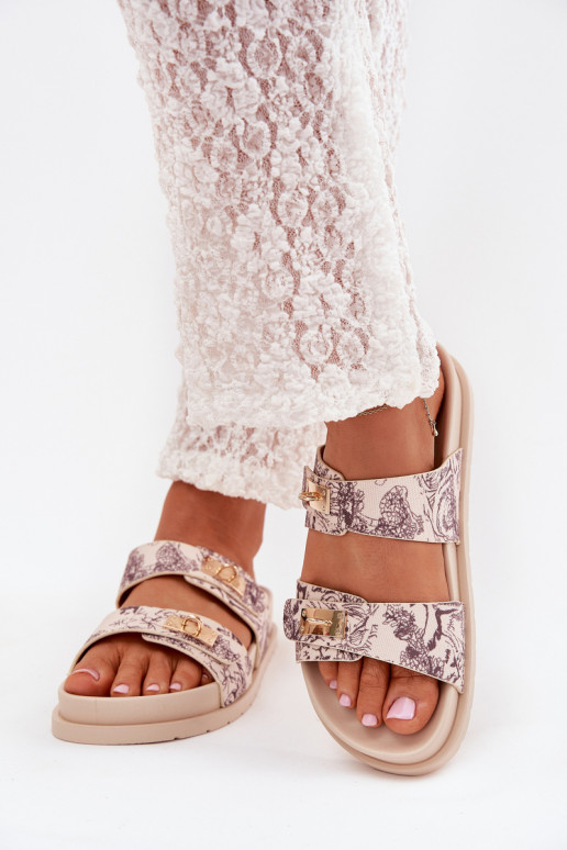 Vzorované Dámske papuče s platformou béžová Sorina