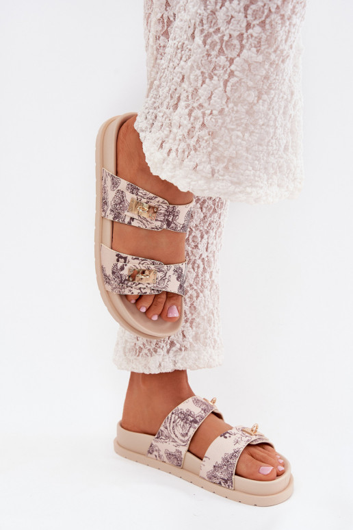 Vzorované Dámske papuče s platformou béžová Sorina
