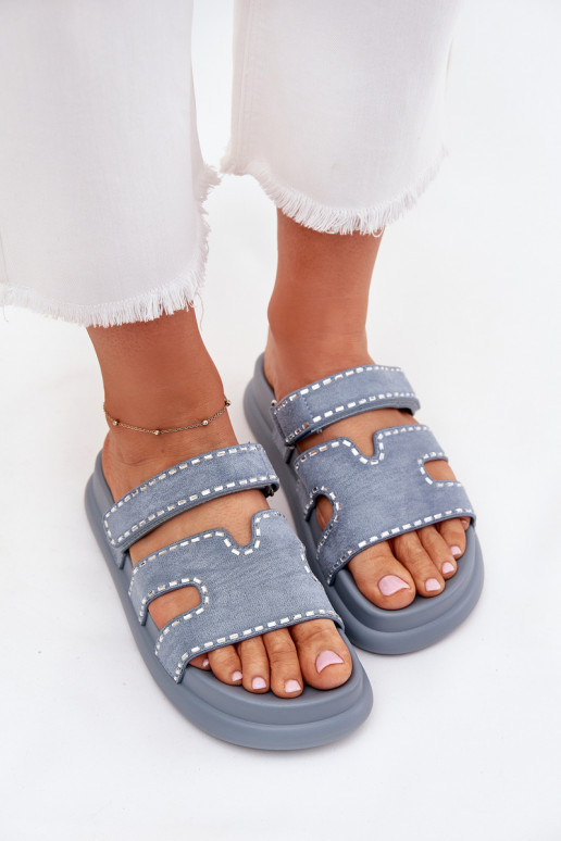 Dámske papuče S Dekoráciou s platformou Modrá Delyna