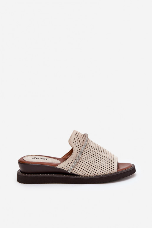 Dámske papuče Zapnuté INedge S ozdobným pásikom béžová TeriInes