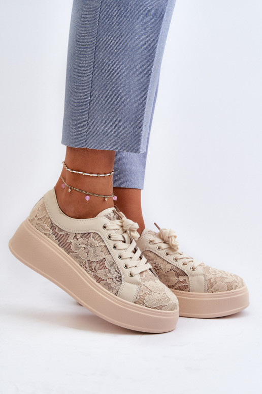 s čipkovými motívmi Tenisky model obuvi Dámske s platformou S.Barski HY025 béžová