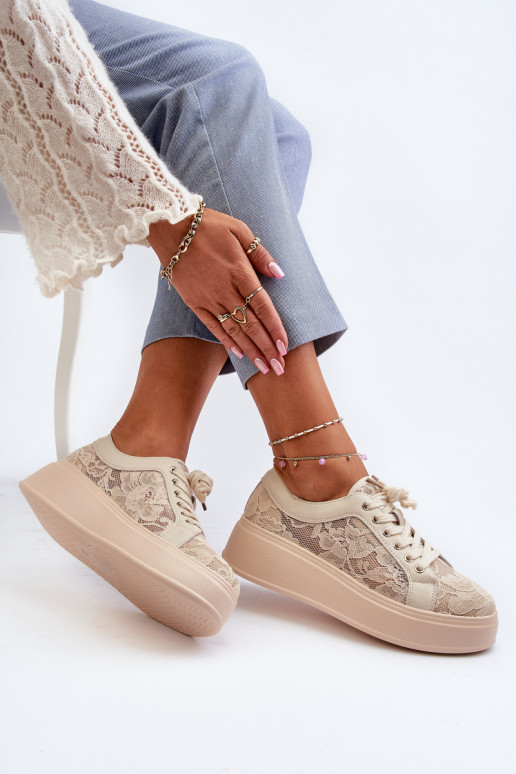 s čipkovými motívmi Tenisky model obuvi Dámske s platformou S.Barski HY025 béžová