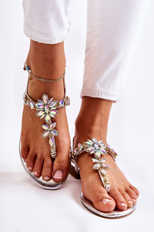 Dámske sandále Plážové šľapky s trblietavými otvormi strieborná farba Solea