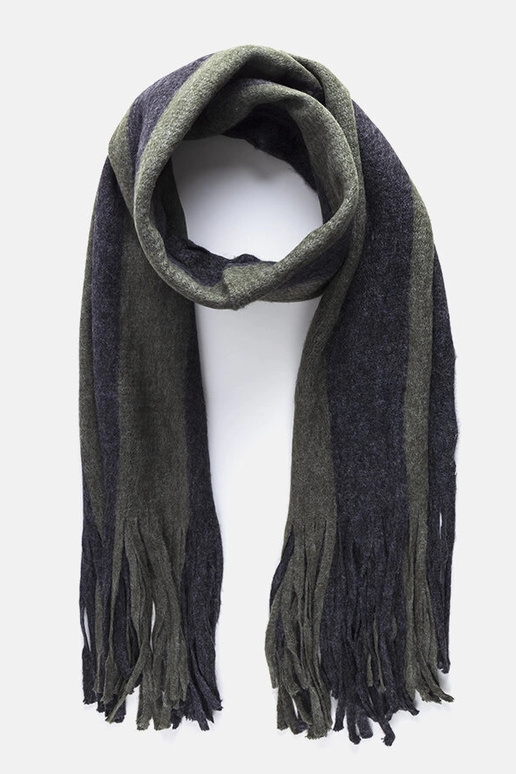 Zeleno-sivý šál s strapcami Lana