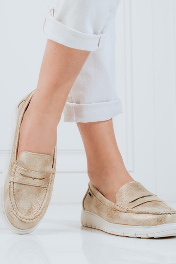 Dámske mokasíny zlatá s flexibilnou podrážkou